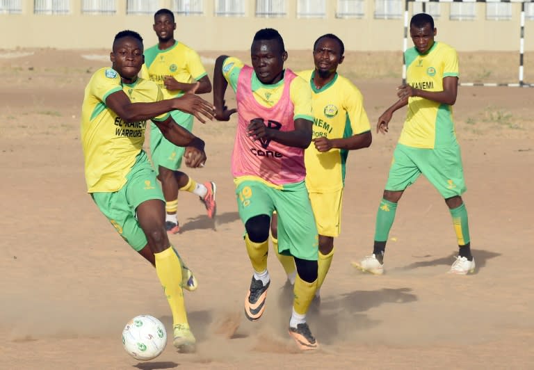 El-Kanemi Warriors players train in Maiduguri on February 2, 2016