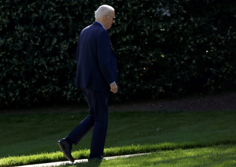 Le président américain Joe Biden arrive à la Maison Blanche pour une réunion d'urgence sur le Moyen-Orient, à Washington, aux Etats-Unis, le 13 avril 2024 (SAMUEL CORUM)