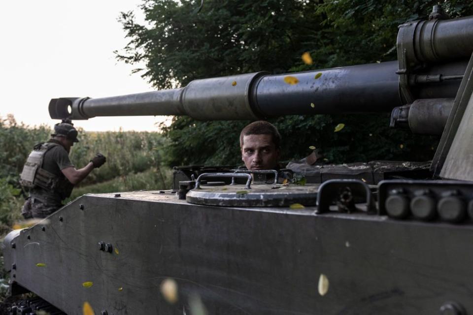 A Ukrainian driver of a M109 artillery piece near Velyka Novosilka, Aug. 4, 2023. (Diego Herrera Carcedo/Anadolu Agency via Getty Images)