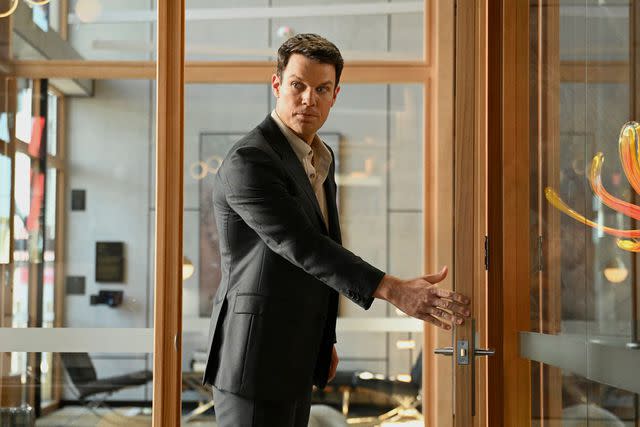 <p>Jasin Boland/PEACOCK</p> Jake Lacy on 'Apples Never Fall'