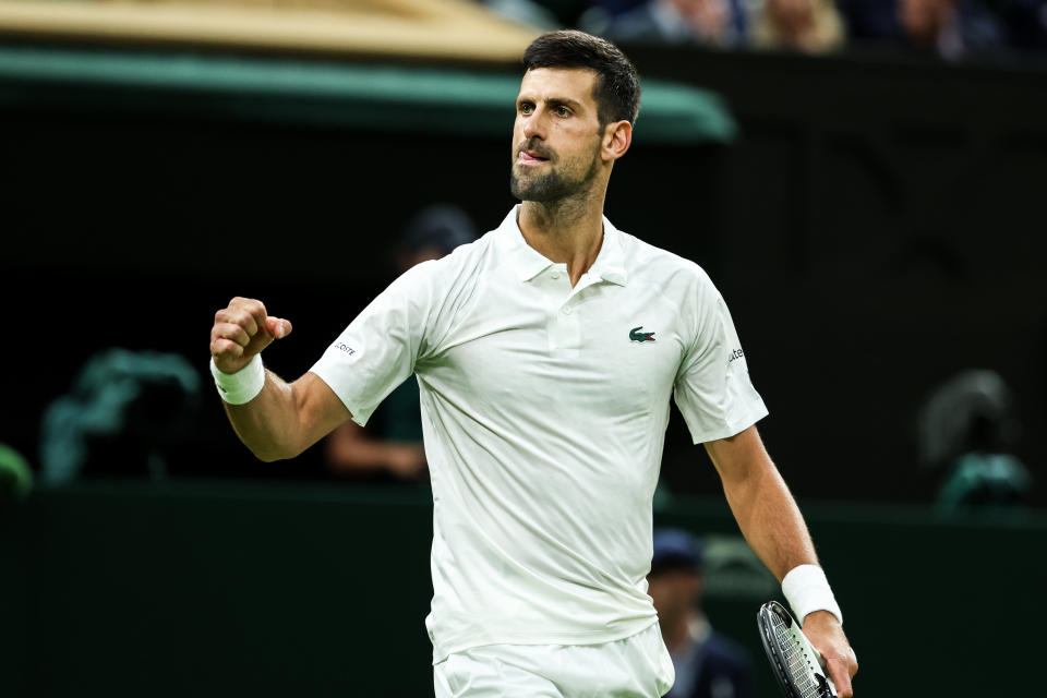 Novak Djokovic celebrates a point at Wimbledon.