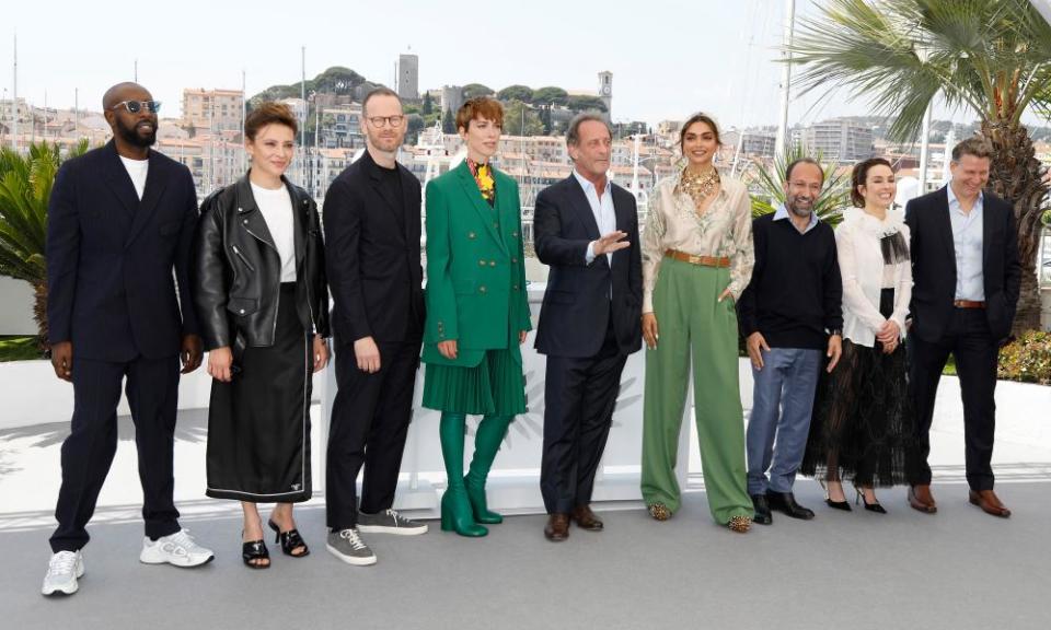 The full jury … Ladj Ly, Vincent Lindon, Jasmine Trinca, Joachim Trier, Rebecca Hall, Deepika Padukone Asghar Farhadi, Noomi Rapace and Jeff Nichols.