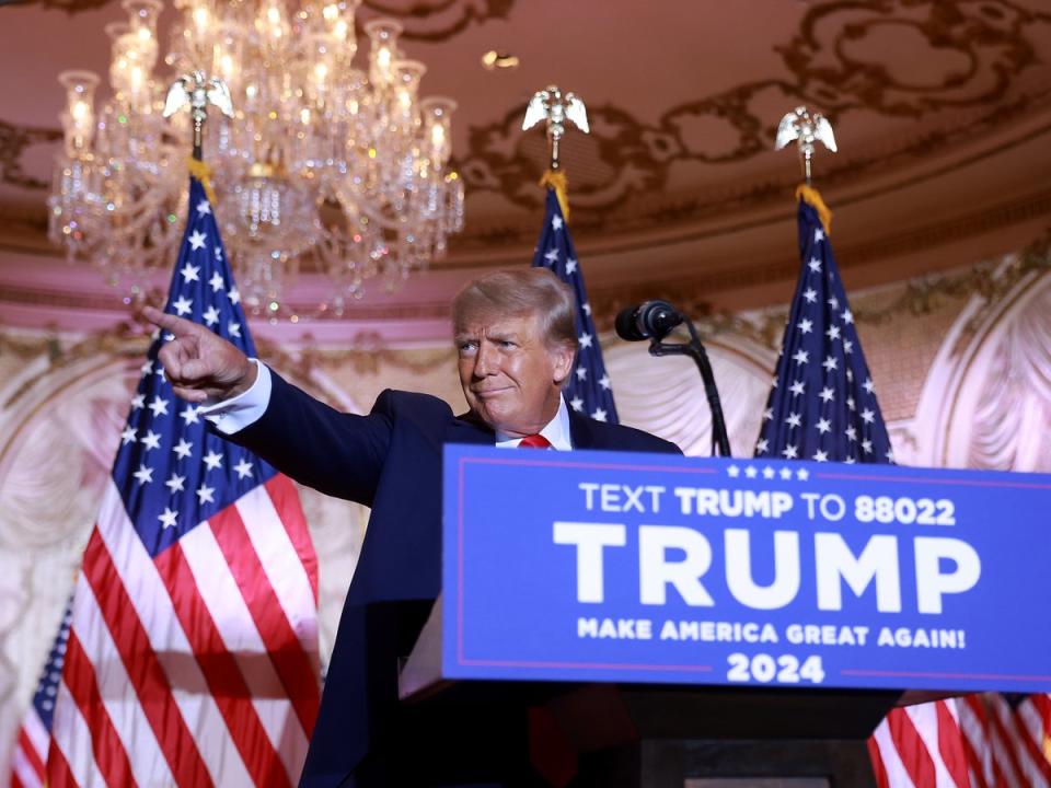 Donald Trump speaking at Mar-a-Lago when he launched his 2024 bid (Getty Images)