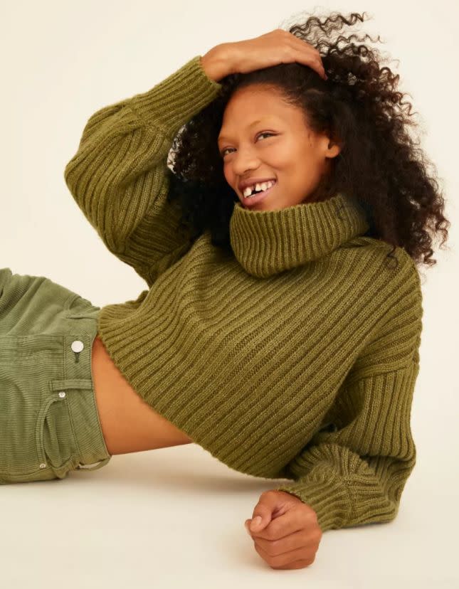 "I love the look of a cropped sweater with oversized sleeves, so when I spotted this <a href="https://fave.co/2VjBkWl" target="_blank" rel="noopener noreferrer">turtleneck on sale for half off at Urban Outfitters</a> &mdash; I ordered it in three colors. I know I'll get a lot of use out of it because I can pair with jeans and skirts for dressed up and dressed down looks." &mdash; Gonzalez