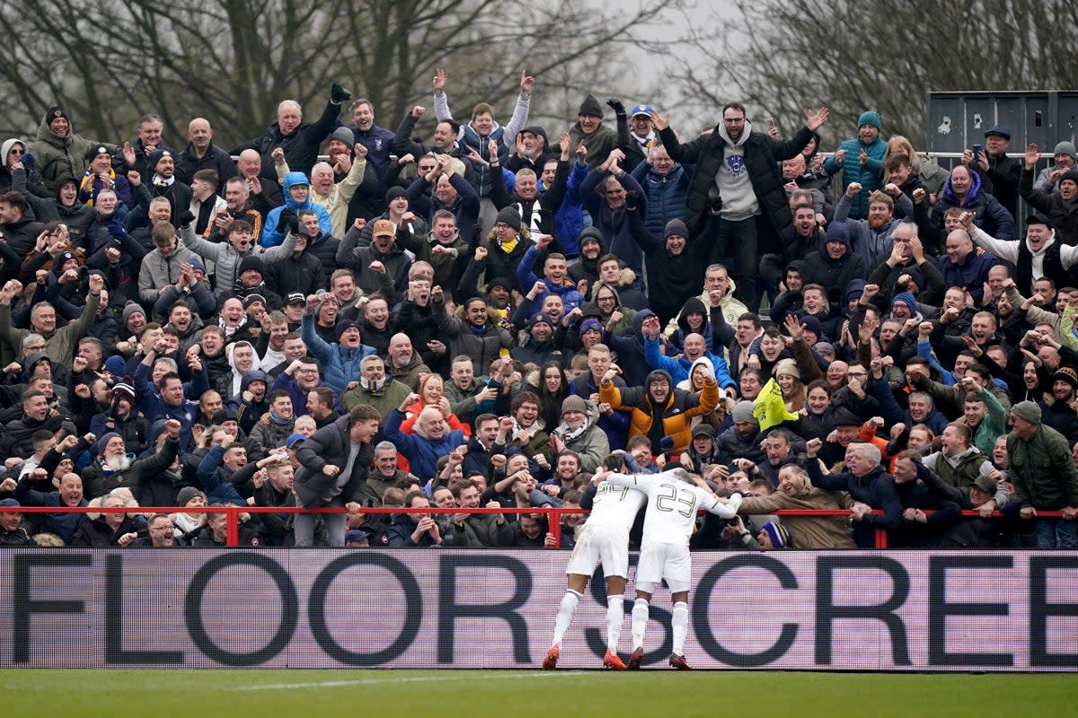 Luis Sinisterra celebrates scoring Leeds’ third goal (Mike Egerton/PA) (PA Wire)