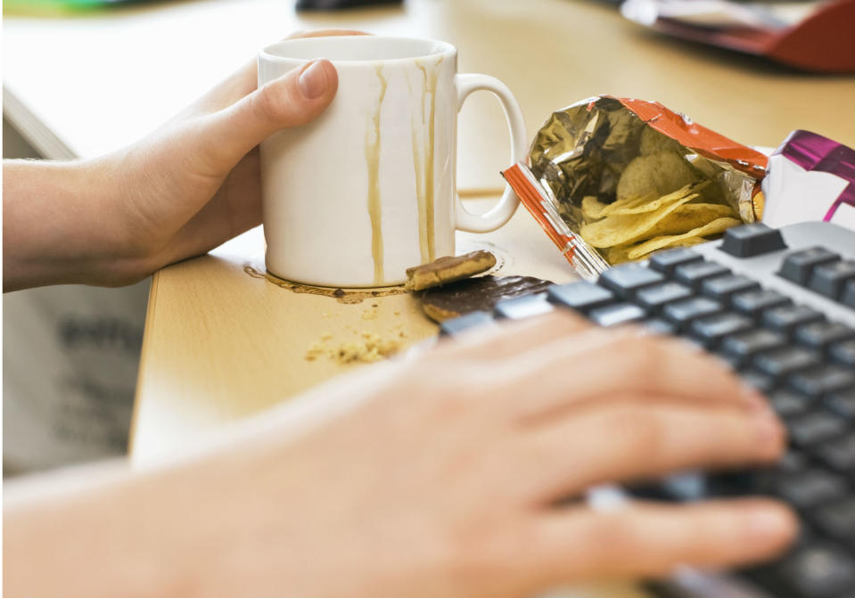 Dr Libby Sanders says eating at your desk can spread bacteria. Source: Getty