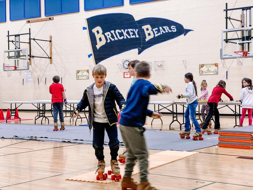 Brickey Elementary Students practice roller skating at various stations. Feb. 2, 2023.