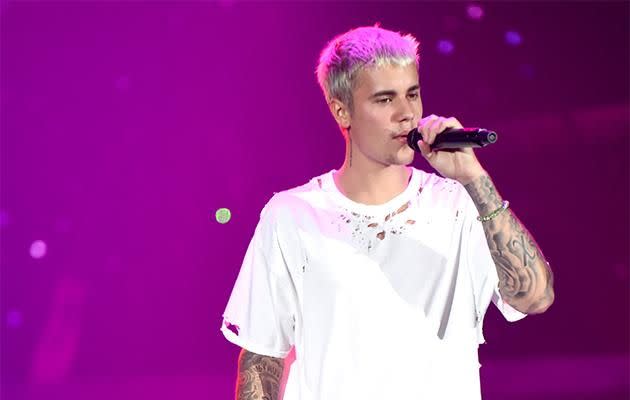 Justin Bieber calls out fan in the crowd. Photo: Getty