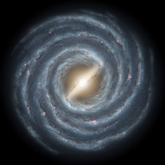 An artist's depiction of our home galaxy, the Milky Way, which is shaped like a spiral. Though astronomers suspect there are billions of habitable planets in the Milky Way, even larger nonspiral galaxies may be better cradles for habitable worl