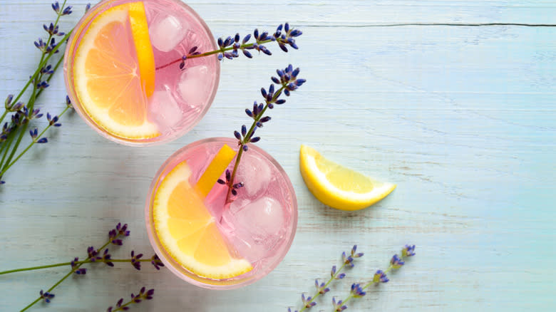 Lavender lemonade with fresh lavender garnish