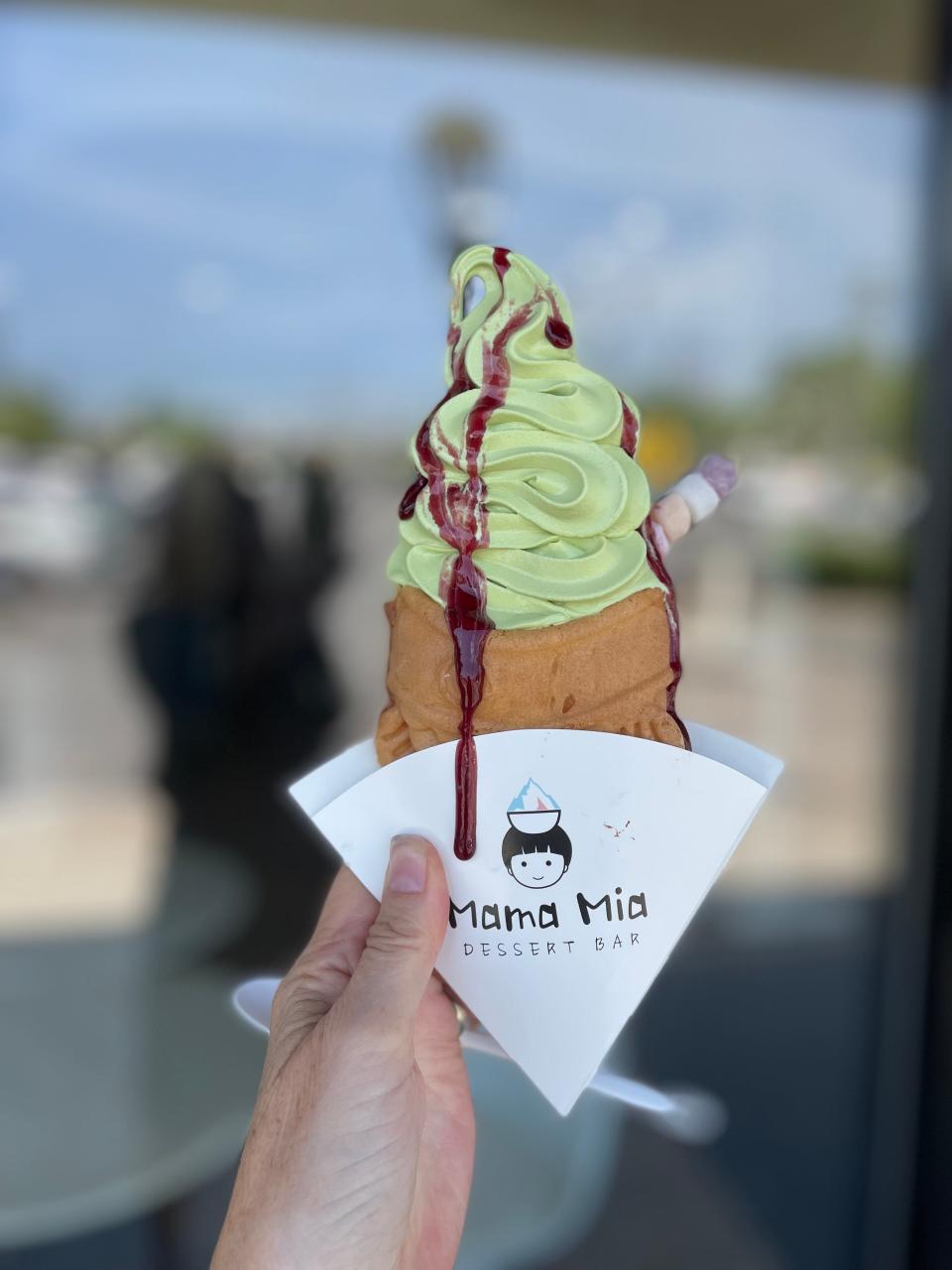 Matcha ice cream at Mama Mia Dessert Bar in Rye Brook,Westchester’s first taiyaki (Japanese ice cream) shop. Photographed May 21, 2024