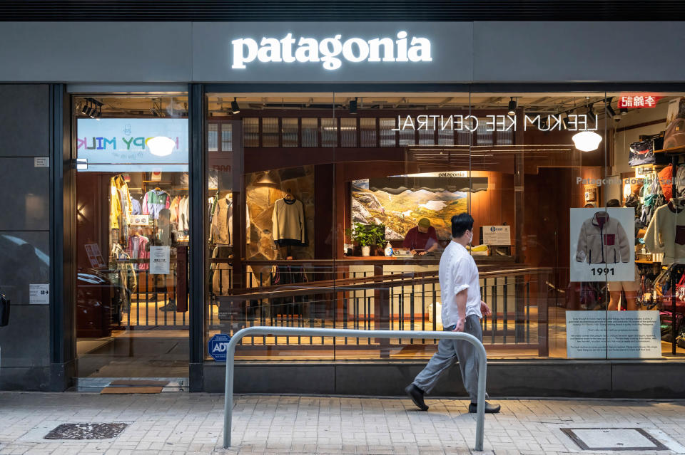 A pedestrian walks past the  Patagonia store in Hong Kong.