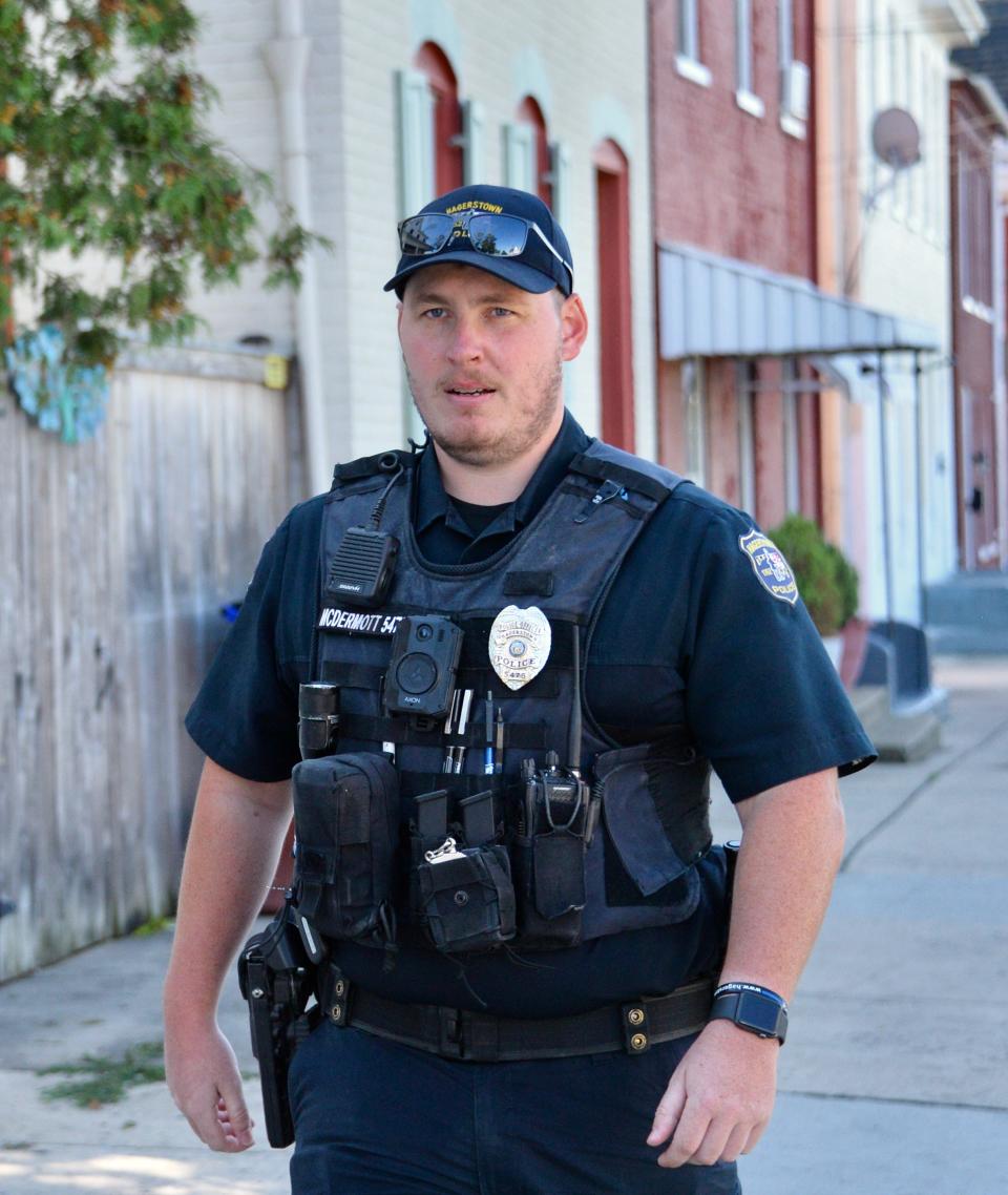 Hagerstown Police Community Resource Officer Mike McDermott, 28, said "when the community is willing to come together with you" to make a better community, "it's a good feeling."