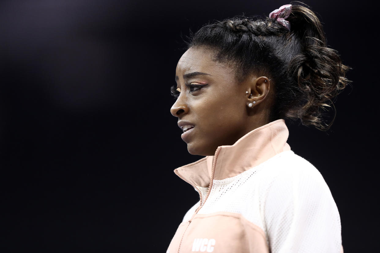 Simone Biles' brother, Tevin Biles-Thomas, has been charged with murder in Ohio. (Photo by Jamie Squire/Getty Images)