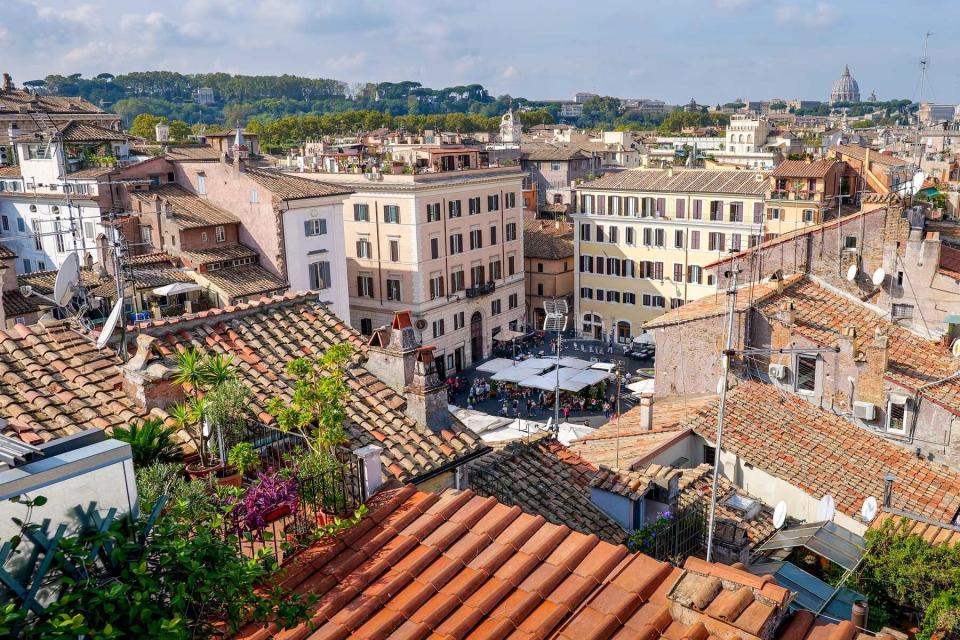 The roofs of Rome from above Campo de Fiori square