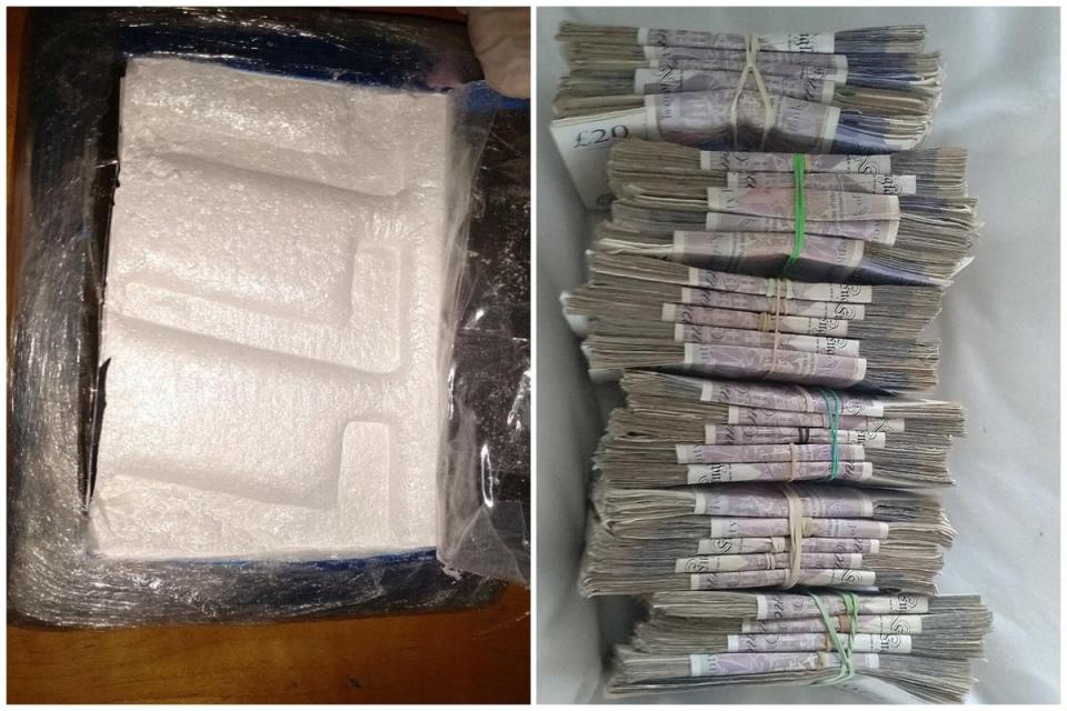 Cocaine and cash seized by the Met (via Metropolitan Police)