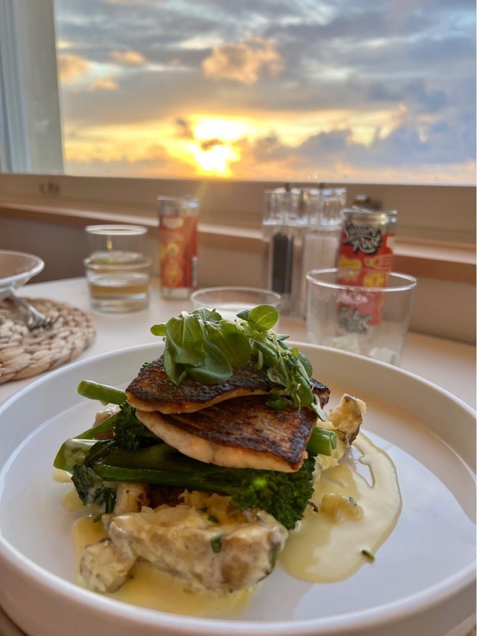 Seabass and sunset for dinner at Nude Dunes (Antonia Windsor)