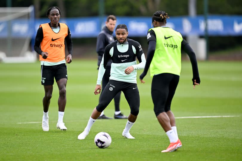 Christopher Nkunku of Chelsea during a open training session at Chelsea Training Ground on April 25, 2024