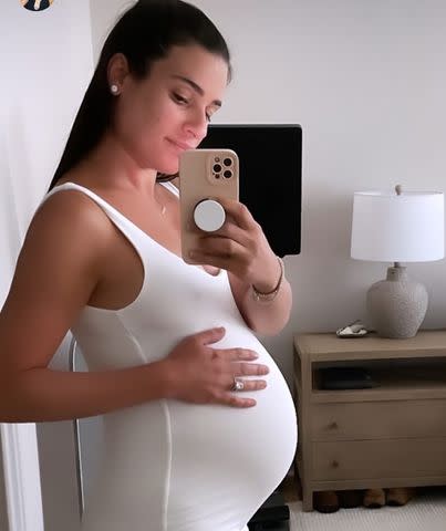 <p>Lea Michele/Instagram</p> Lea Michele in a maternity romper