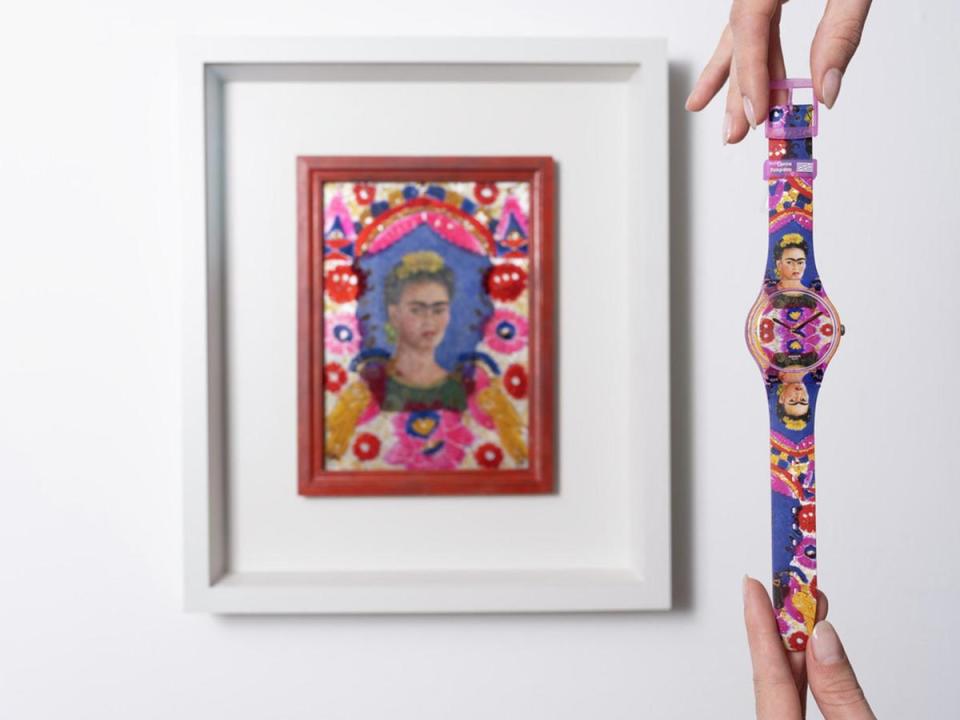 SUOZ341展現了Frida Kahlo 芙烈達·卡蘿的代表畫作《框架（自畫像）》。41mm，建議售價NT$3,150。