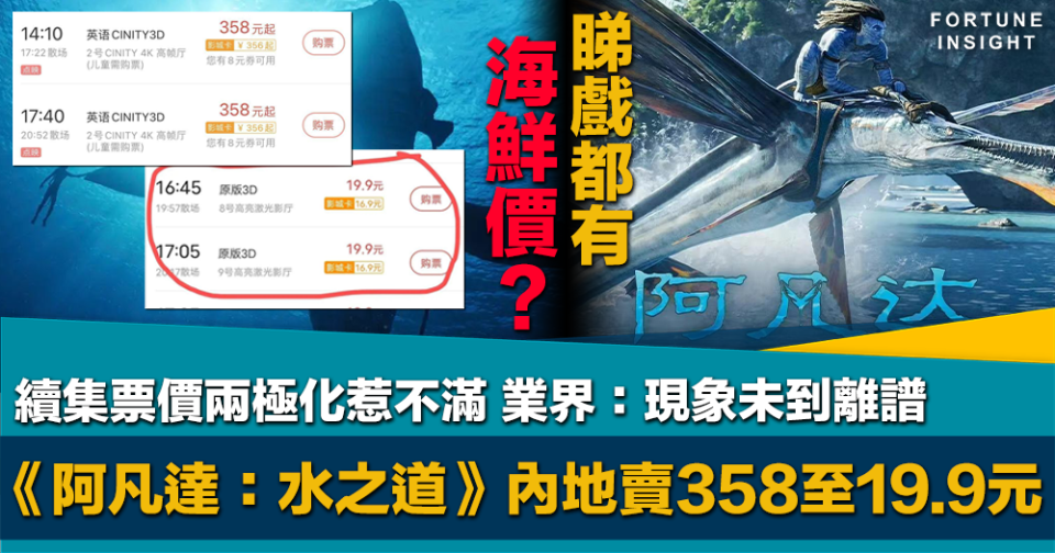 睇戲都有海鮮價？｜《阿凡達》續集內地票價兩極化 貴到358元又低見19.9元 業界：合理現象