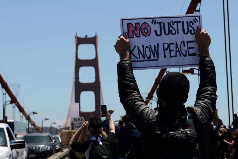 Thousands march during a protest against racial inequality in San Francisco