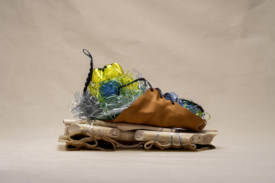 A sculpture highlighting the material innovation of the Timberland GreenStride Solar Ridge Waterproof Hikers. - Credit: Courtesy of Timberland
