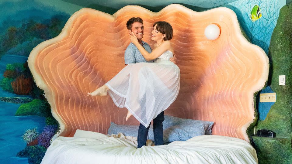 Here's Margaret and Corey posing in the Sea Cave Suite at the Black Swan Inn in Idaho. - Margaret and Corey Bienert/Courtesy Artisan Books