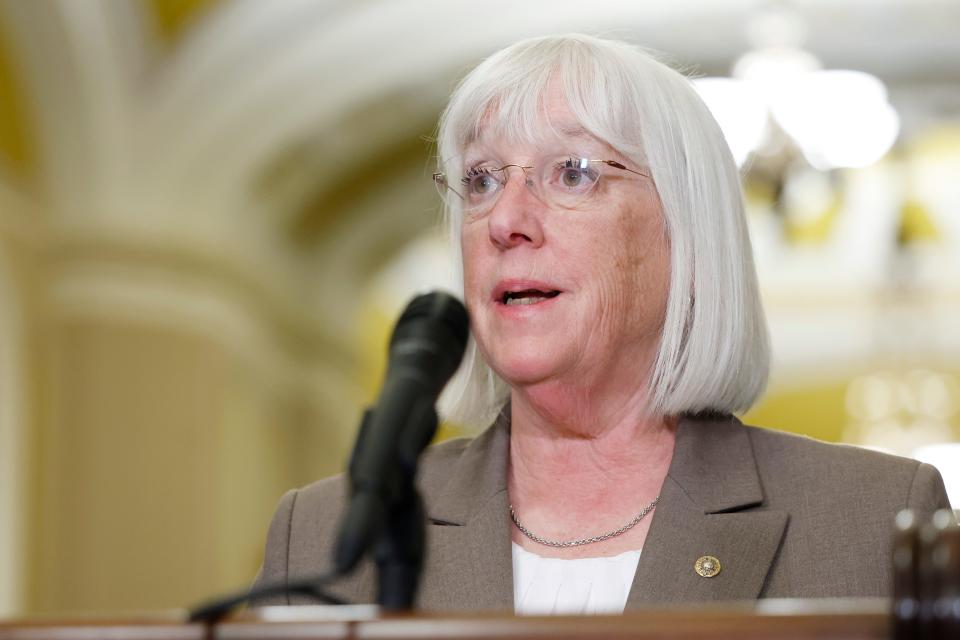 Sen. Patty Murray (D-WA) speaks during a news conference following the weekly Senate Democratic policy luncheon at the U.S. Capitol on June 18, 2024 in Washington, DC.