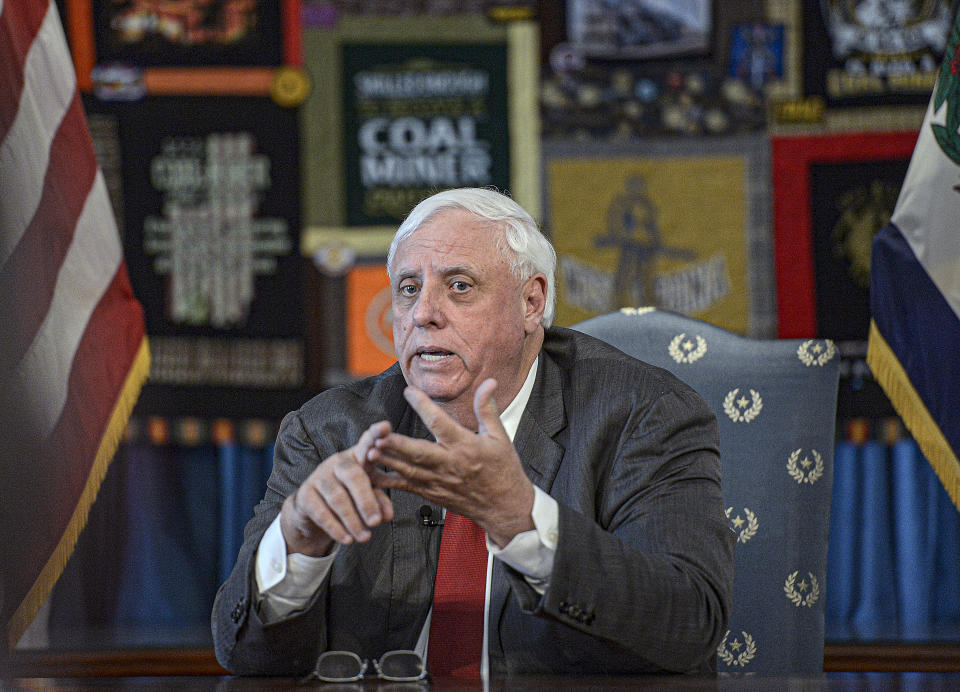 West Virginia Governor Jim Justice holds a press conference at the West Virginia State Capitol in Charleston, on Thursday, March 12, 2020 announcing the state's plans in dealing with the COVID-19 virus. (F. Brian Ferguson/Charleston Gazette-Mail via AP)