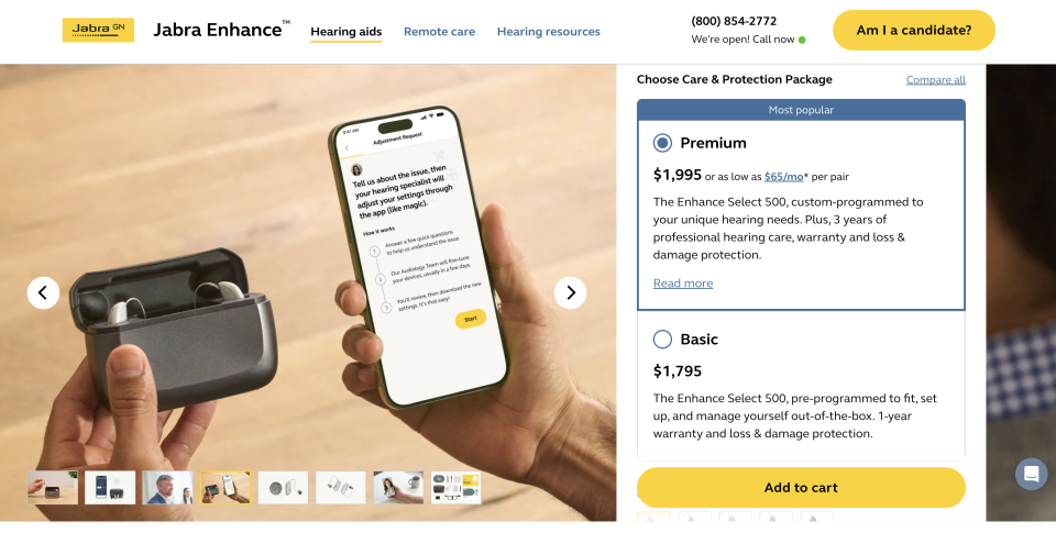 Jabra Enhance'in reçetesiz satılan işitme cihazı seçeneklerinin fiyatı neredeyse 2.000 dolara ulaşıyor.