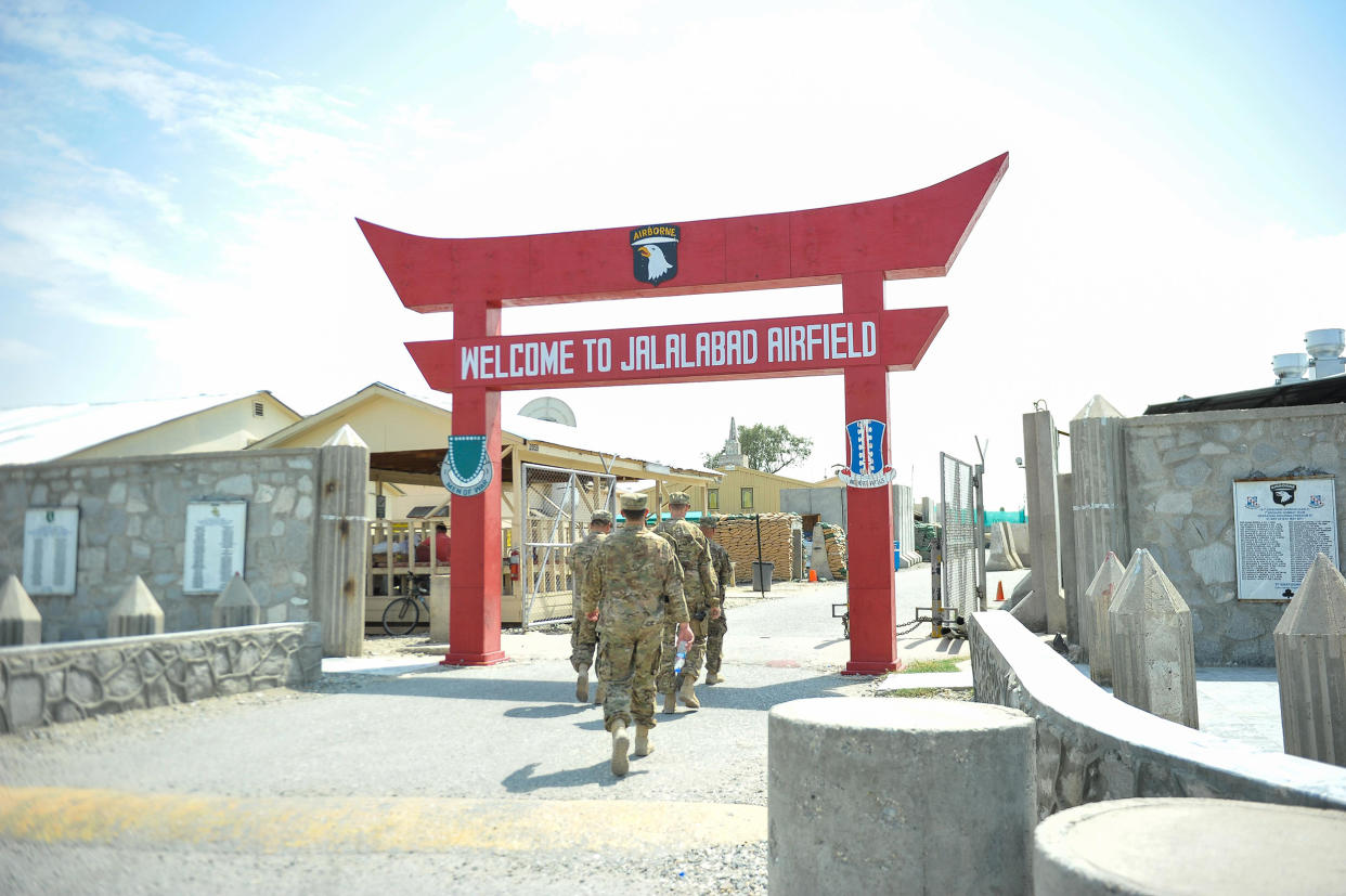 A welcome sign a the entrance of  Jalalabad Airfield. (U.S. Air Force)