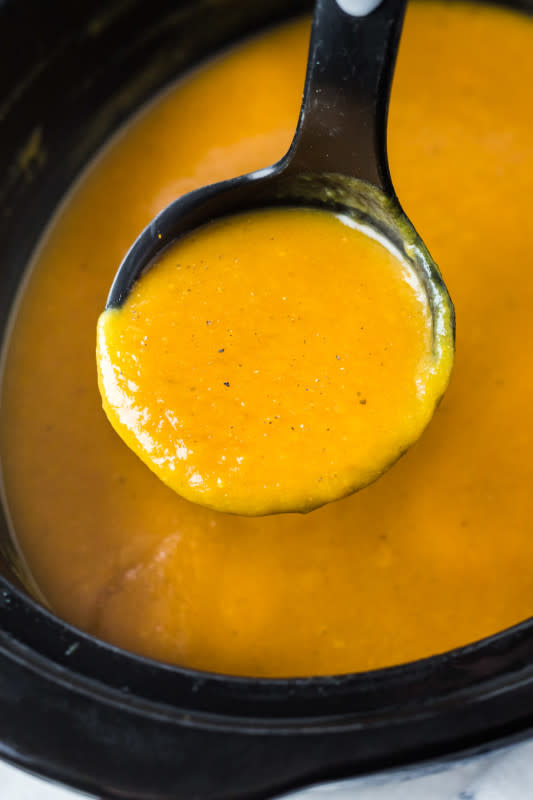 <p>The Magical Slow Cooker</p><p>A healthy meal that reminds you of fall with every bite!</p><p><strong>Get the recipe: <a href="https://www.themagicalslowcooker.com/slow-cooker-butternut-squash-soup/" rel="nofollow noopener" target="_blank" data-ylk="slk:Crock Pot Butternut Squash Soup;elm:context_link;itc:0;sec:content-canvas" class="link rapid-noclick-resp">Crock Pot Butternut Squash Soup</a></strong></p>