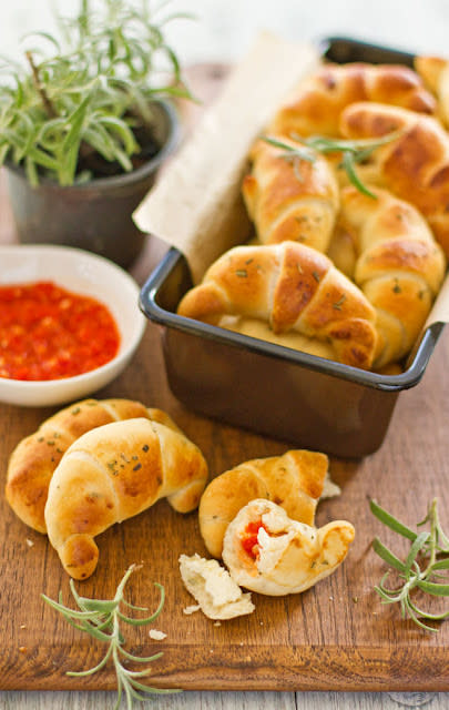 Rosemary Bread Rolls Stuffed with Cheese and Chili Paste