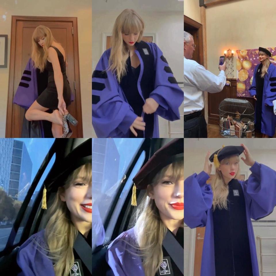 泰勒絲貼出換上學袍的影片。（翻攝Taylor Swift IG）