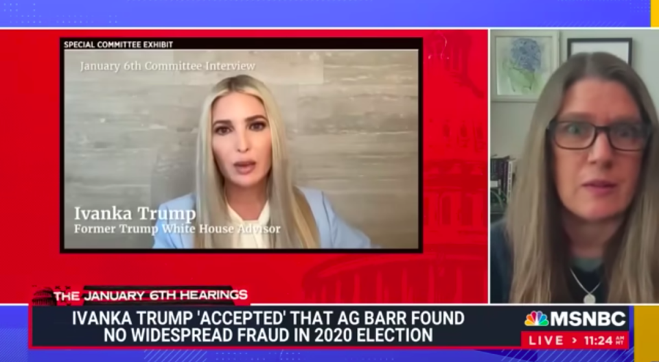 Mary Trump, the former president’s niece, told MSNBC that she believes her uncle was accusing his daughter Ivanka of ‘perjury’ (Youtube/MSNBC)