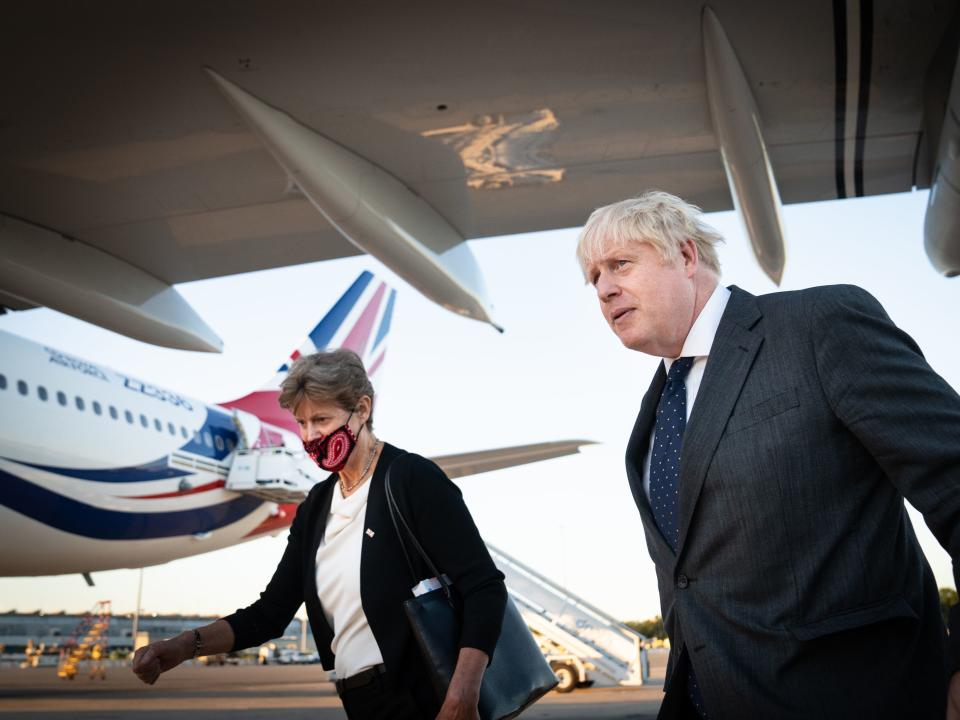 Boris Johnson arriving in New York for the United Nations General Assembly - UK Air Force One