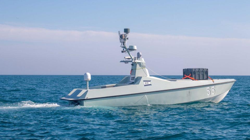 An L3 Harris Arabian Fox MAST-13 unmanned surface vessel operates in the Arabian Gulf, Nov. 29, during Digital Horizon 2022. (Sgt. Brandon Murphy/US Army)