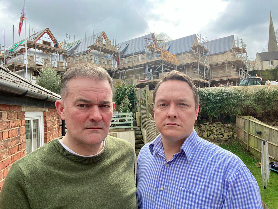 Chris Copley-Hammond and husband John say they have been left frightened in their own home by the workmen. (SWNS)
