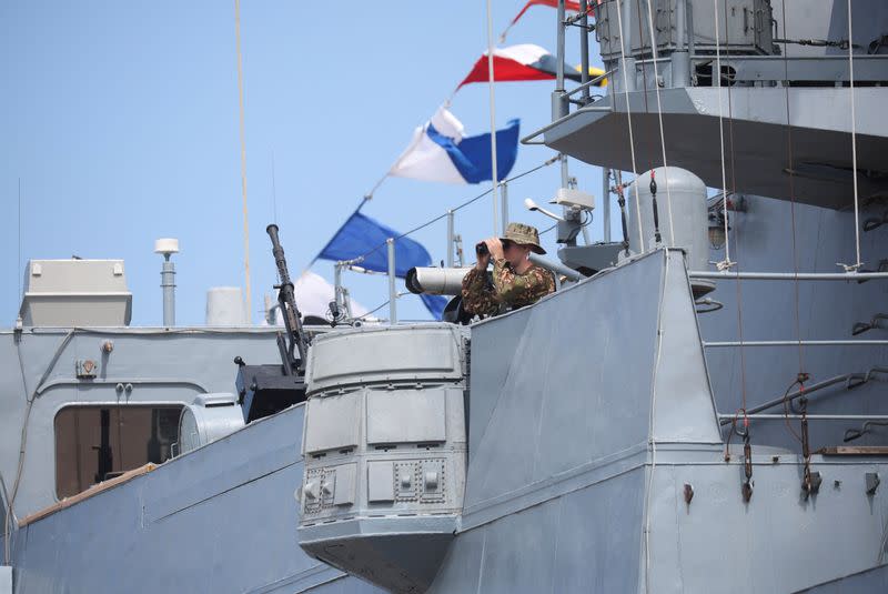 Russian frigate Admiral Gorshkov is seen ahead of scheduled naval exercises in Richards Bay