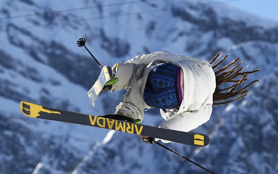 Sweden's Henrik Harlaut performs a jump during the men's freestyle skiing slopestyle qualification round at the 2014 Sochi Winter Olympic Games in Rosa Khutor February 13, 2014. REUTERS/Dylan Martinez