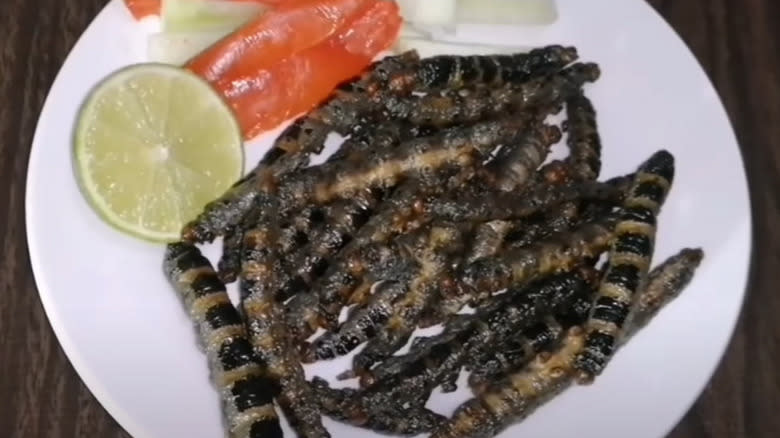 Fried tree worms with lime