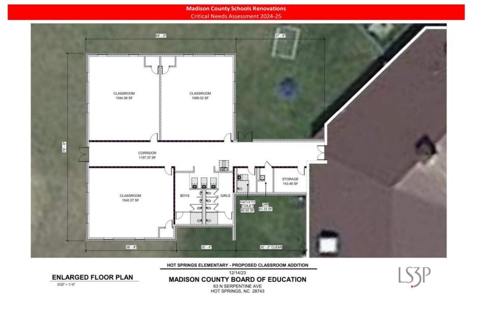 A 2024-25 LS3P educational facilities needs assessment, the assessment proposes additional classrooms for Hot Springs Elementary and Mars Hill Elementary Schools.