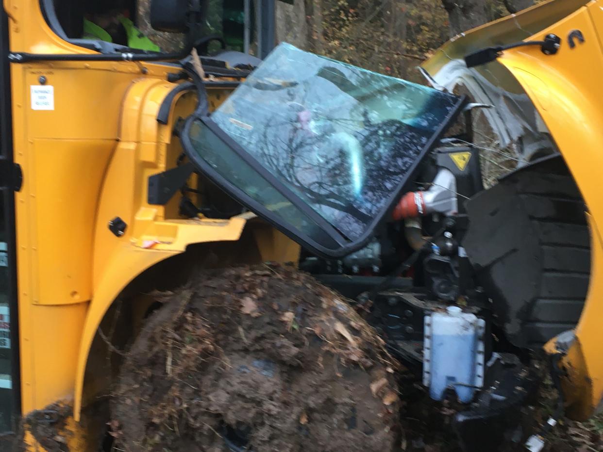 The Virginia State Police provided this photo of the school bus that crashed on Wednesday morning on Pungoteague Road.