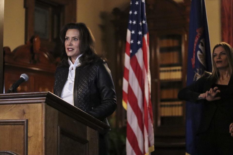 Gov. Gretchen Whitmer delivers prepared remarks Oct 8, 2020, on the plot to kidnap her that was thrwarted by law enforcement and the FBI