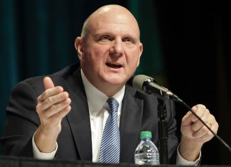 Microsoft Chief Executive Steve Ballmer answers questions at the company's annual shareholder meeting in Bellevue, Washington in this file photo taken November 19, 2013. REUTERS/Jason Redmond/Files