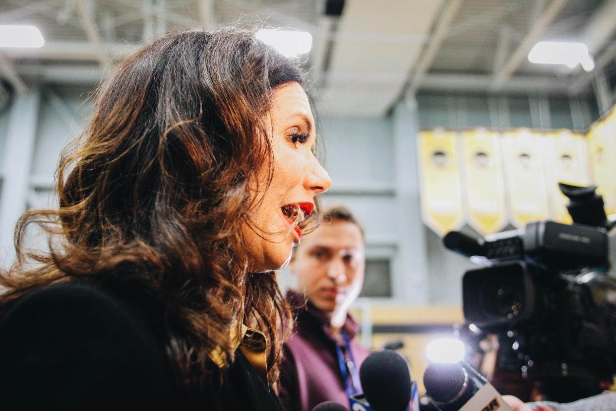 Missouri athletic director Desiree Reed-Francois speaks to the media about her decision to hire Dennis Gates during his introductory press conference Tuesday at Mizzou Arena.