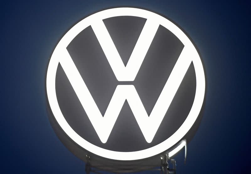 FILE PHOTO: A new logo of German carmaker Volkswagen is unveiled at the VW headquarters in Wolfsburg