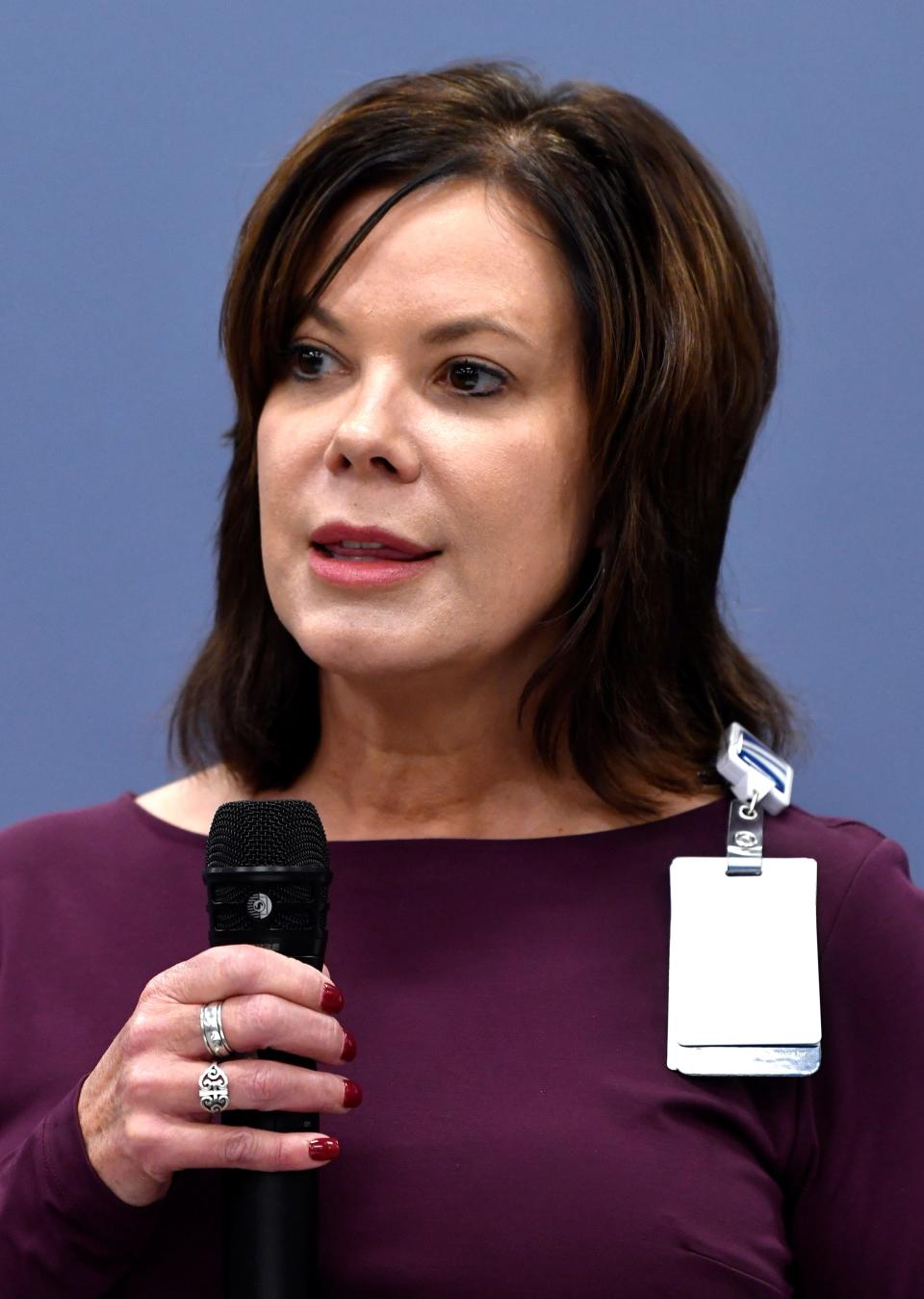 Susan Wade, the Hendrick Health vice president and Chief Operating Officer for Abilene, addressed the audience during the unveiling of the new Hendrick Service Center at the Mall of Abilene Thursday Nov. 30, 2023.