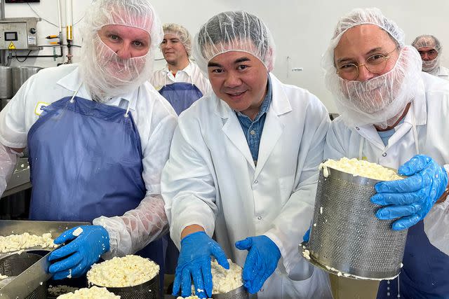 <p>Courtesy of Singapore Airlines</p> Singapore Airlines Chefs Antony McNeil and Ben Quang with Rogue Creamery Owner David Gremmels